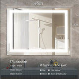 LED Bathroom Mirror 48x 36 Inch with lights, anti-Fog & Dimming Led Bathroom Vanity Mirror W134070938