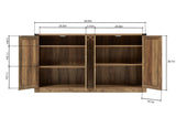 65-Inch Rustic Oak Color Faux Rattan Sideboard, Barn Door Rustic Style Sideboard, Living Room, W2702P184359