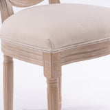 French Style Solid Wood Frame Linen Fabric Rattan Back Dining Chair,Set of 2,Cream W162278980