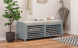 TREXM Distressed Shutter Storage Bench with Acacia Veneer for Retro Charm for Living Room, Entryway N715P196968E