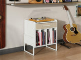 Multi-Purpose Record Player Stand with Drawer and Record Holder-White 79431499