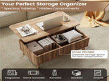 Walnut Lift Top Coffee Table with Fluted Design, 90.1750.8041.91cm Rubber Wood Legs Table with 2 06205600