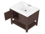 24" Brown Modern Sleek Bathroom Vanity Elegant Ceramic Sink with Solid Wood Frame Open Style N725P246473D