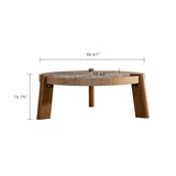 Wood Round Coffee Table for Living Room, Rustic Natural Coffee Table for Apartment, Easy Assembly W3158P297416