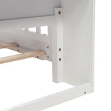 Twin Pine Wood Bed with Bookcase Headboard ,LED Motion Sensor Light, Guardrails,White W504P277596