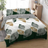 3 Pieces Green Gold Tropical Duvet Cover Set Botanical Palm Leaves Pattern Microfiber Lightweight 41365836