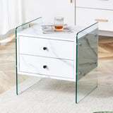 Double-drawer bedside table. The board surface is MDF with white grain sticker, and both sides are W1512P348784
