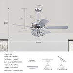 ZUN 52'' Crystal Shade Ceiling Fan Lamp With Remote Control 3 Speed , 5 Reversible W1592P192260