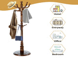 Freestanding Wooden Coat Rack, Vintage Natural Birch Wood Coat Tree with Hooks, Sturdy Hall Tree for 78593555