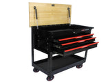 3 DRAWERS MULTIFUNCTIONAL TOOL CART WITH WHEELS AND WOODEN TOP 45204202