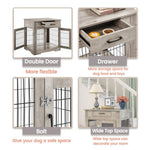 ZUN Furniture Style Dog Crate End Table with Drawer, Pet Kennels with Double Doors, Dog House Indoor W116240714