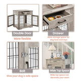 ZUN Furniture Style Dog Crate End Table with Drawer, Pet Kennels with Double Doors, Dog House Indoor W116240714