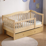 Vertical Fence Wood Painted Pine Toddler Bed with Bottom Drawer and Side Car Bed 01077775