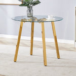 ZUN Modern Luxurious Round Tempered Glass Dining Table with Gold 7-Shaped Metal Legs,suitable for family W1151P199012