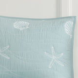 4 Piece Cotton Reversible Embroidered Quilt Set with Throw Pillow Aqua King/Cal King B03595791