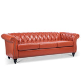 ZUN 84.65" Rolled Arm Chesterfield 3 Seater Sofa W68056682