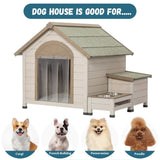 ZUN Outdoor fir wood dog house with an open roof ideal for small to medium dogs. With storage box, W142784557