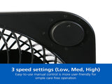 9" 3-speed Indoor Personal Table Electric Fan, Portable Handle, Black, ModelFN2006BK 01606589
