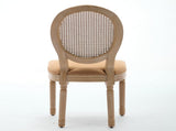 French Style Solid Wood Frame Antique Painting Linen Fabric Rattan Back Dining Chair,Faux Cane W1143P540086