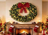 48" Holiday Wreath with Bow, Berries, Pinecones & 8 Modes 36989048