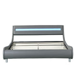 Faux Leather Upholstered Platform Bed Frame with led lighting , Curve Design, Wood Slat Support, No W2297140906