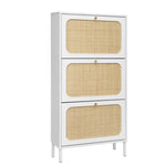 ZUN Natural Rattan 3 Door Shoe Rack, Modern Shoe Storage Cabinet, for Entryway 86748285