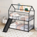 ZUN Twin Over Twin Metal Bunk Bed With Slide,Kids House Bed Black MF313919AAB