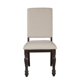 Fabric Upholstery Side Chairs 2pc Set Grayish Brown Finish Wood Frame Nailhead Trim Turned Legs B01149969