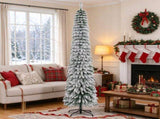 Green 8' Slim Pencil Christmas Tree,Snow Flocked Artificial Tree with Realistic Branches & 603 Tips 00652769