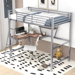 ZUN Twin Size Loft Metal&MDF Bed with Desk and Shelf, Silver 76899827