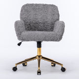 ZUN A&A Furniture Office Chair,Artificial rabbit hair Home Office Chair with Golden Metal W1143P154103