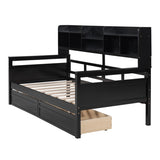 Twin size Daybed, Wood Slat Support, with Bedside Shelves and Two Drawers, Espresso N708P245183P