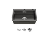 Stainless Steel Kitchen Sink, 23x19 Single Bowl, Overmount Handmade Sink in Black, with US 01299330