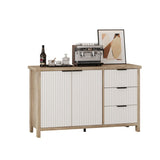 ZUN Fluted Storage Cabinet, Modern Console with 2 Doors & 3 Drawers, Faux Oak Top for Living T3179P268906