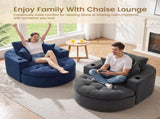 Oversized Dark Gray Round Chaise Lounge Sofa, Upholstered Lounge Chair with 3 Pillows, Boneless Sofa W6167P542349
