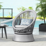 26.7" Modern Silver Wicker Lounge Chair with xianRattan and Iron Frame, Featuring a Stylish Round N767P237032G