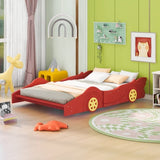 Full Size Race Car-Shaped Platform Bed with Wheels,Red WF298788AAJ