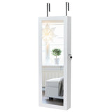 ZUN Non Full Mirror Wooden Wall Hanging 3-Layer Shelf, 2 Drawers, 17 Cosmetic Brush Holders, 95 White 62096095