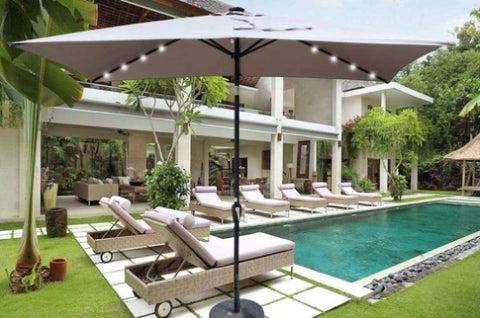 ZUN 10 x 6.5t Rectangular Patio Solar LED Lighted Outdoor Umbrellas with Crank and Push Button Tilt for W65690316