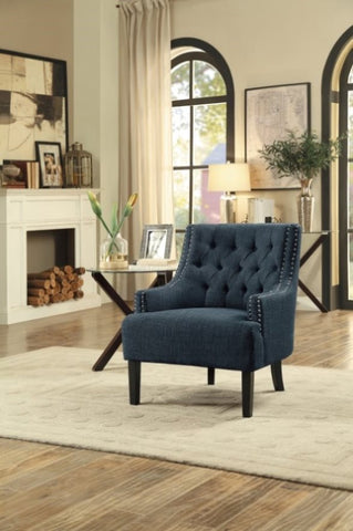 ZUN Modern Traditional Accent Chair Button Tufted BlueTextured Fabric Upholstery Solid Wood 1pc Living B011P182653