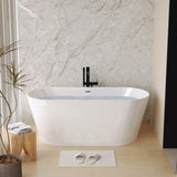 59" Acrylic Freestanding Bathtub, Stand Alone Soaking Tub, Glossy White Acrylic, Toe-tap Chrome W1675P288914