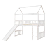 ZUN Twin Loft Bed with Slide, House Bed with Slide,White 93522716