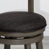 24" Counter Height Slat Back Swivel Stool, Weathered Gray Finish, Charcoal Fabric Seat B04660698