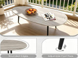 Gray Stylish Irregular Shape Coffee Table, Heavy-Duty Metal Base Oval Sofa Side Table, 19599747