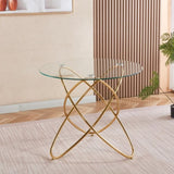 Dining Table with golden metal leg and tempered glass,Modern Space Saving Kitchen Table for Living W234P329699