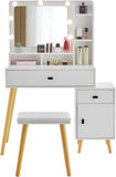 ZUN Dressing Table with Hollywood LED Mirror, Light Adjustable Brightness, Dressing Table, Padded Stool 31433958