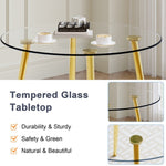 ZUN Round dining table with glass top, gilded metal legs, exquisite living, starting from details, W1151P205877