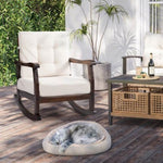 ZUN Outdoor Wood Rocking Chair with Detachable Washable Cushions, Patio Rocker with Inclined Backrest, 27567641