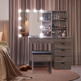 Particleboard Triamine Veneer 6 Drawers 2 Shelves 3 Light Bulbs Mirror Cabinet Dressing Table Set 45271452