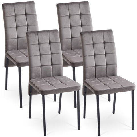 ZUN Grey Velvet High Back Nordic Dining Chair Modern Fabric Chair with Black Legs, Set Of 4 W116465069